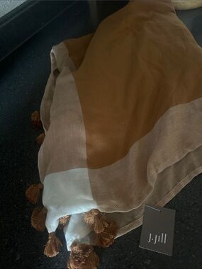 J. Jill Colorblock Tassel Scarf in Camel, Beige, and White